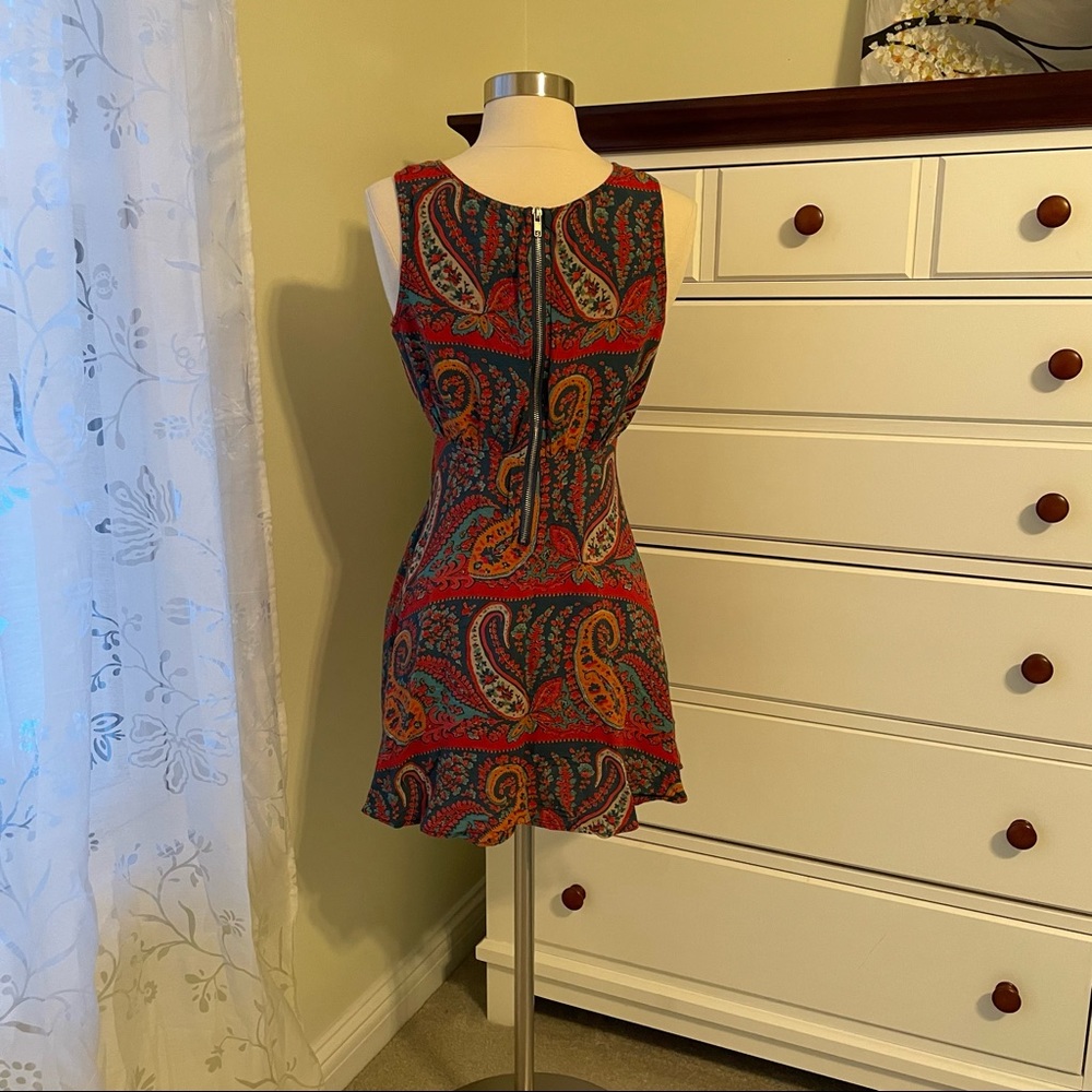 Free People Dancing Pretty Paisley Mini Dress, Rust/Teal Paisley, Size 2 - Picture 3 of 4